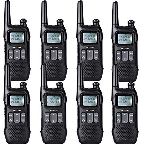 Retevis RT616 Walkie Talkie Recargable, PMR 446 sin Licencia 16 Canales, VOX 10 Tonos de Llamada, Linterna LED, Walkie Talkie Profesional (Negro, 4 Par)