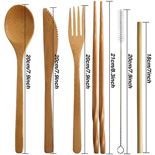 Reusable Bamboo Cutlery Set,Eco Friendly Wooden Utensil Kit,Camping Flatware Set for Replaceing Plastic Cutlery Set (Green+Beige)