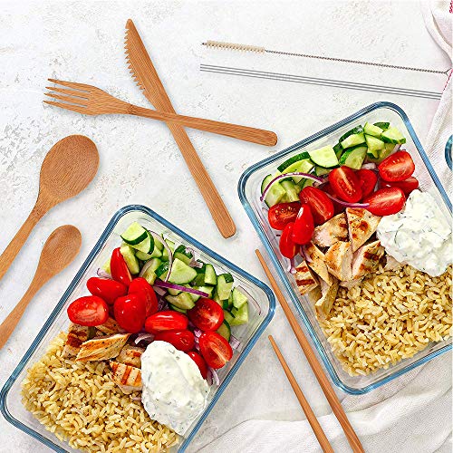 Reusable Bamboo Cutlery Set,Eco Friendly Wooden Utensil Kit,Camping Flatware Set for Replaceing Plastic Cutlery Set (Green+Beige)