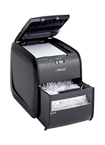 Rexel Auto+ 60X 2103060 - Destructora de papel con autoalimentación y corte en confeti para oficinas pequeñas (hasta 10 usuarios), papelera 15 l, negro