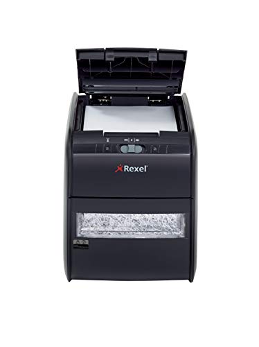 Rexel Auto+ 60X 2103060 - Destructora de papel con autoalimentación y corte en confeti para oficinas pequeñas (hasta 10 usuarios), papelera 15 l, negro