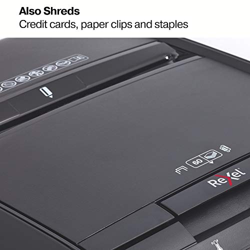 Rexel Auto+ 60X 2103060 - Destructora de papel con autoalimentación y corte en confeti para oficinas pequeñas (hasta 10 usuarios), papelera 15 l, negro