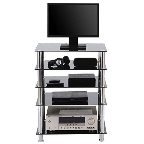 RFIVER Mueble HiFi Mesa TV Cristal con 5 Estante para Equipos de Medios Audio Video HF1002