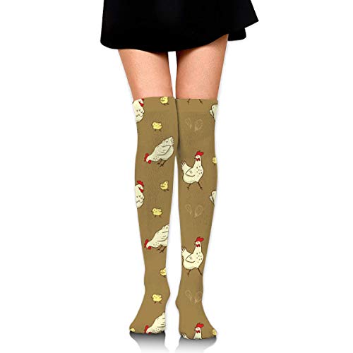 RGFDF Calcetines personalizados con estampado divertido de mamá gallina, calcetines sobre la rodilla, medias largas hasta el muslo