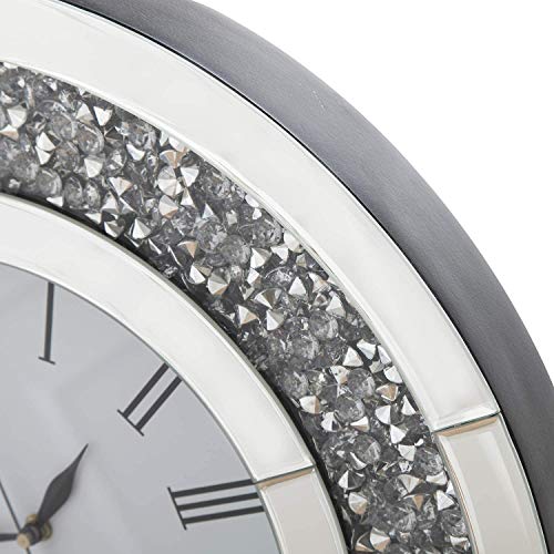 Richtop - Reloj de pared con espejo de cristal de diamante redondo grande y silencioso de cuarzo para casa, oficina, sala de estar, dormitorio, decoración de círculo, diámetro de 50 cm, color plateado