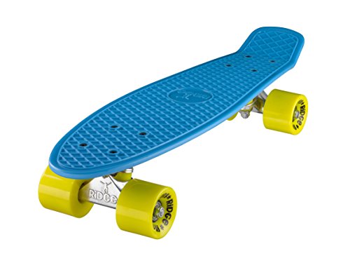 Ridge Skateboard 55 cm Mini Cruiser Retro Stil In M Rollen Komplett U Fertig Montiert, Unisex, Azul Cielo/Amarillo (Bleu/Jaune)
