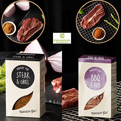 RINAMA – Lote de 6 Mix de hierbas y especias «Grill » para carne, pescado, verduras y ensaladas – Mezclas perfumadas - Comida, barbacoa y condimentos – Estuche degustación para regalar