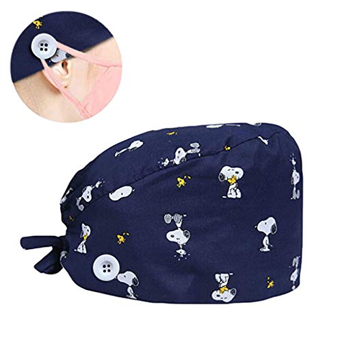 riou Gorro Quirúrgico Flor Corbata Algodón Gorro de Cirugía Estampado Gorro Médico Enfermera Gorro de Quirófano Ajustable Gorro de Trabajo