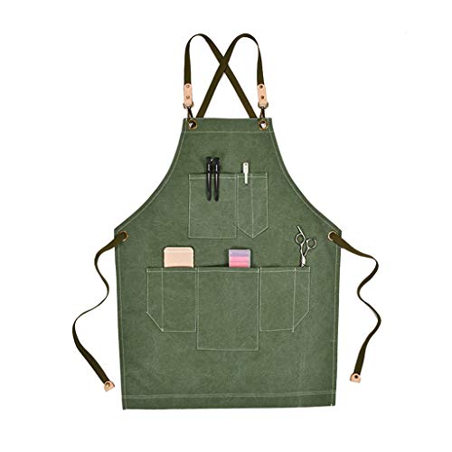 RK-HYTQWR Delantal de Chef de Lona de Algodón con Espalda Cruzada Ajustable con Bolsillos para Mujer y, D Delantal de Trabajo de Mezclilla Verde Ejército, Armygreen