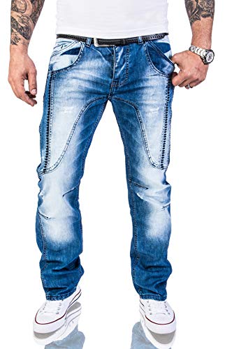 Rock Creek RC-2056 - Pantalones vaqueros para hombre, costuras gruesas, estilo vintage, color azul Costuras gruesas de color azul. 33W x 30L