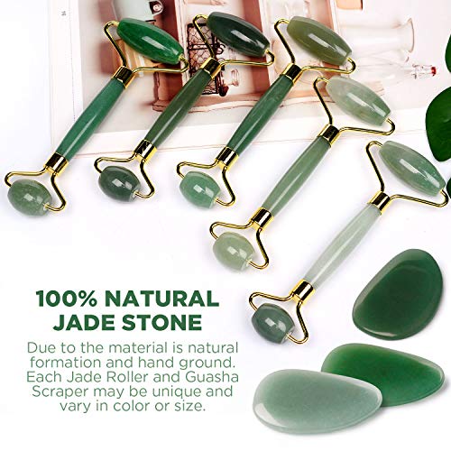 Rodillo de Jade, TURATA Facial Masaje Piedra Gua Sha Jade, Antienvejecedor Belleza Natural Dispositivo Herramienta, Rejuvenece La Piel De La Cara Cuello y Cuerpo, Piel Que Aprieta