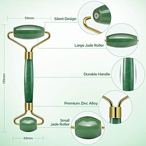 Rodillo de Jade, TURATA Facial Masaje Piedra Gua Sha Jade, Antienvejecedor Belleza Natural Dispositivo Herramienta, Rejuvenece La Piel De La Cara Cuello y Cuerpo, Piel Que Aprieta