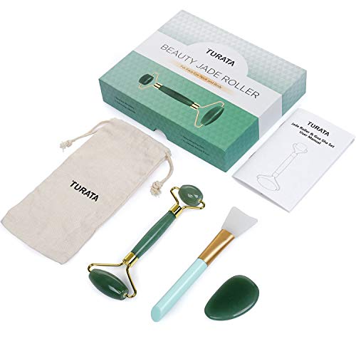 Rodillo de Jade, TURATA Facial Masaje Piedra Gua Sha Jade, Antienvejecedor Belleza Natural Dispositivo Herramienta, Rejuvenece La Piel De La Cara Cuello y Cuerpo, Piel Que Aprieta