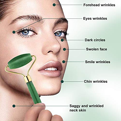 Rodillo de Jade,3 en 1 Dermaroller,Facial Masaje Piedra,rodillo facial titanio,Masajeador Facial Antienvejecimiento Con Herramienta De Raspar Gua Sha,por Ojos, Cara, Cuerpo