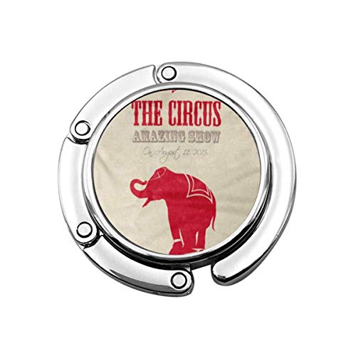Rojo Vintage Circus Show Elefante Frontera Doodle Animal Evento Arena Bolso de Mano Plegable Gancho Monedero Gancho Soporte de suspensión para Mesa de Coche