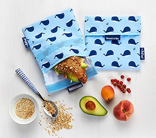 Roll'eat - Snack'n'Go Animals Whales - Bolsa Merienda Porta Sandwich Ecológica y Reutilizable sin BPA