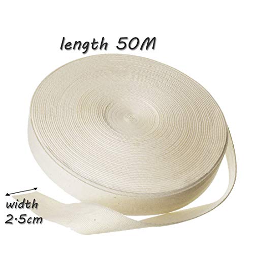 Rollo de cinta para costura, WareHouseShop, de 10, 20, 50 m, hecho de algodón, algodón, beige, 50 Meter (25mm)