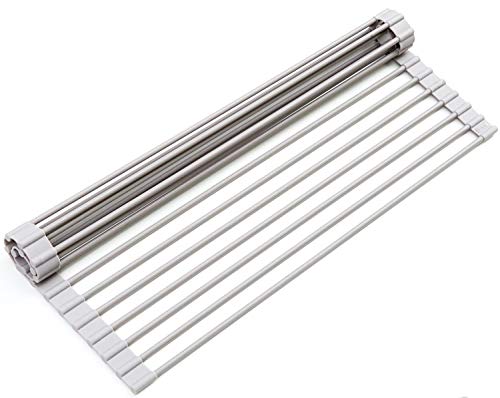 Rollo multifuncional para el fregadero, secador de platos, escurridor del fregadero de la cocina, rejilla de silicona para el fregadero. Escurridor plegable y fácil de guardar. Resistente al calor.