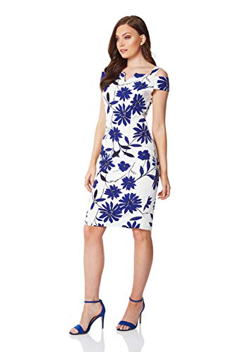 Roman Originals - Vestido de buceo floral con hombros fríos para mujer, fiesta de noche, fiesta formal, boda, invitada, madre de la novia, novio de los años 50