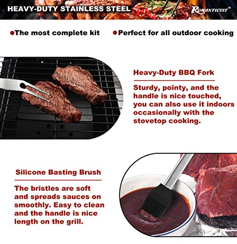 Romanticist 20pcs Conjunto de Herramientas de Barbacoa de Acero Inoxidable con Caja de Almacenamiento de Aluminio - Kit de Herramientas de Parrilla de Barbacoa