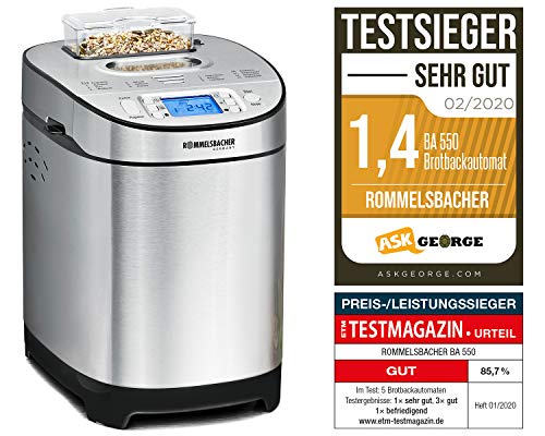 Rommelsbacher BA 550 Panificadora con compartimento para ingredientes W, Acero inoxidable, negro