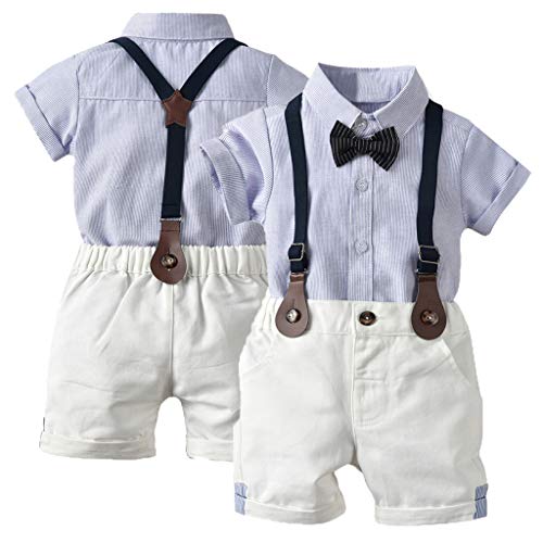 Ropa Bebé Niño Verano, K-youth Conjunto de Ropa para Niños Bautizo Ropa Bebe Recien Nacido Niño Camiseta Mangas Corta Niño Camisa T Shirt Tops Tirantes Correa Pantalones Cortos Conjunto Niño Caballero