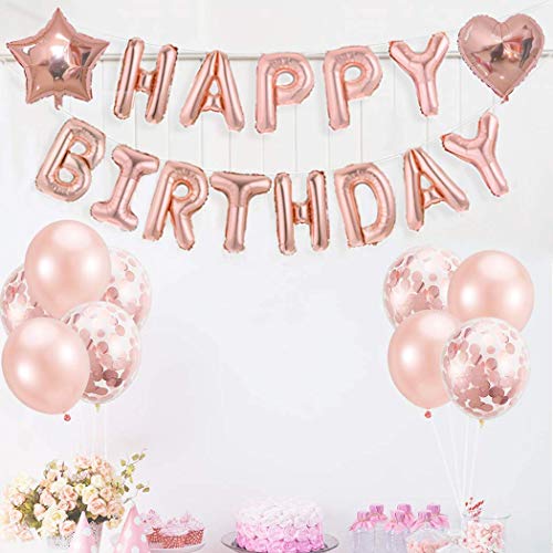Rose Gold Birthday Party Decorations, Happy Birthday Banner, Rose Gold Balloon Kit for Girl Women Birthday Party Supplies