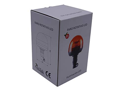 Rotativo LED flexible destellante homologado para tractor, camion, o vehiculo multivoltaje 12 o 24 voltios con luz ambar intermitente y destellante estrosbotica de emergencia, Irrompible.