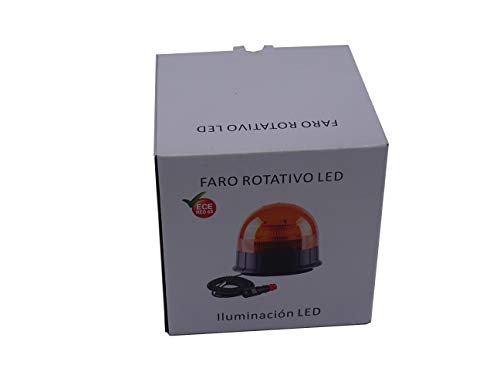 Rotativo LED magnetico 3 Funciones destellante para tractor, camion, o vehiculo con mechero a 12 o 24 voltios con luz ambar intermitente y destellante estrosbotica de emergencia, Irrompible.