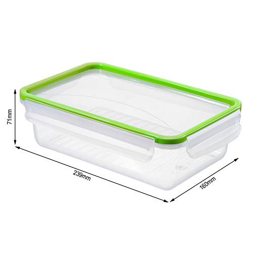 Rotho Clic & Lock, Lata de comida fresca de 1.5l con tapa y sello, Plástico PP sin BPA, transparente, verde, 1.5l 23.9 x 16.0 x 7.1 cm