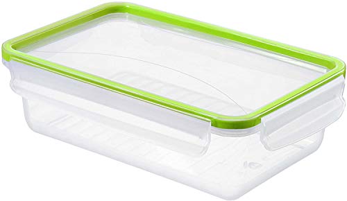 Rotho Clic & Lock, Lata de comida fresca de 1.5l con tapa y sello, Plástico PP sin BPA, transparente, verde, 1.5l 23.9 x 16.0 x 7.1 cm