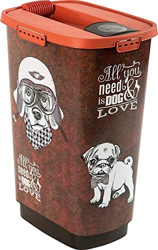 Rotho Cody, Recipiente de comida para mascotas de 50 litros con tapa y tolva para una dosificación práctica, Plástico PP sin BPA, marrón, naranja, 50l 39.7 x 29.6 x 58.5 cm