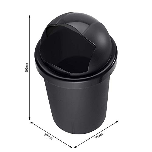 Rotho Roll Bob, cubo de basura redondo de 30l con tapa, Plástico PP sin BPA, negro, 30l 35.5 x 35.5 x 59.5 cm