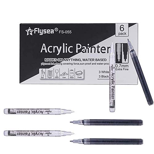 Rotuladores Pintura Acrilica Permanente,Rotulador Pintura Acrilica Negro,Rotuladores Acrílicos Punta Fina,Para Piedra,Roca,Tela,Metal, Vidrio, Madera, Scrapbooking(6PCS)