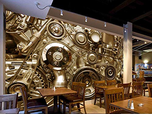 Rovovom® Mural Restaurante Photo Wallpaper 3D Maquinaria De Engranajes De Máquina De Metal Marrón (W) 450X (H) 300Cm Lona Autoadhesiva Fondo De Pared De Cafetería Decoración Cartel Imagen Diseño