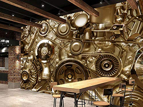 Rovovom® Mural Restaurante Photo Wallpaper 3D Maquinaria De Engranajes De Máquina De Metal Marrón (W) 450X (H) 300Cm Lona Autoadhesiva Fondo De Pared De Cafetería Decoración Cartel Imagen Diseño