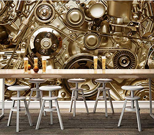 Rovovom® Mural Restaurante Photo Wallpaper 3D Maquinaria De Engranajes De Máquina De Metal Marrón (W) 450X (H) 300Cm Lona Autoadhesiva Fondo De Pared De Cafetería Decoración Cartel Imagen Diseño