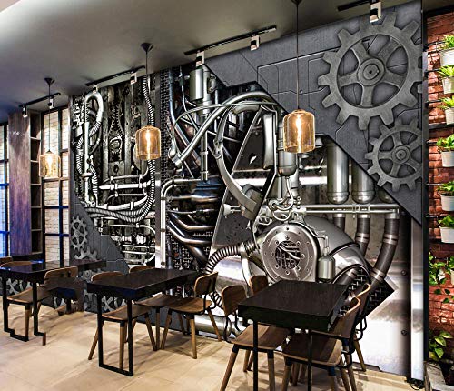 Rovovom® Mural Restaurante Photo Wallpaper 3D Maquinaria Industrial De Estilo Industrial Retro (W) 520X (H) 290Cm Lona Autoadhesiva Fondo De Pared De Cafetería Decoración Cartel Imagen Diseño