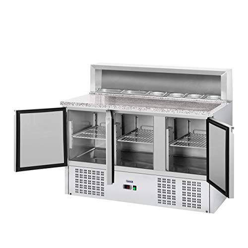 Royal Catering Bajomostrador refrigerado RCKT-136/70-6 (379 L, 2-10°C, Termostato digital, Compresor de 306 W, Encimera de granito, 3 puertas, Acero inoxidable)