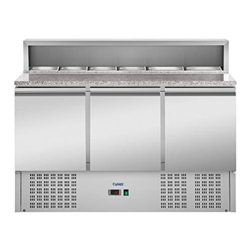 Royal Catering Bajomostrador refrigerado RCKT-136/70-6 (379 L, 2-10°C, Termostato digital, Compresor de 306 W, Encimera de granito, 3 puertas, Acero inoxidable)