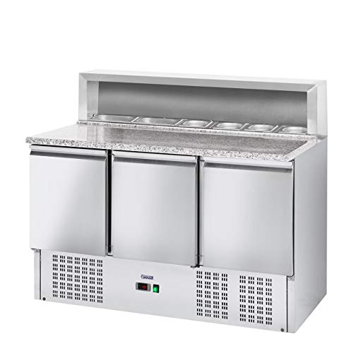 Royal Catering Bajomostrador refrigerado RCKT-136/70-6 (379 L, 2-10°C, Termostato digital, Compresor de 306 W, Encimera de granito, 3 puertas, Acero inoxidable)