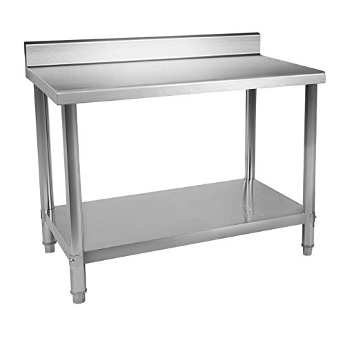 Royal Catering Mesa De Acero Inoxidable Para Hostelería RCWT-100X60SB (100 x 60 cm, 2 niveles, Antisalpique, Capacidad de carga de 114 kg)