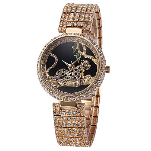 RSTONE-WTCHES Luxusuhr-Frauenrhinestone-estanco Leopard-Edelstahl-Completo Diamant-Uhr