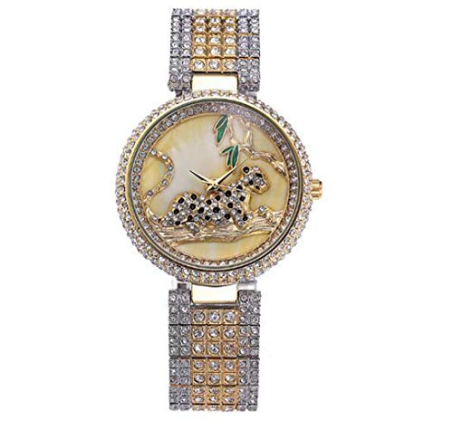 RSTONE-WTCHES Luxusuhr-Frauenrhinestone-estanco Leopard-Edelstahl-Completo Diamant-Uhr