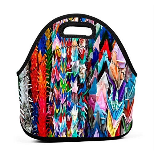 rtuuruyuy Comida para llevar Origami Multicolor Papercraft Cranes Insulated Neoprene Lunch Bag Tote Handbag Lunchbox Food Container Reusable Grocery Bags Boys Girls School Office Cooler Warm Pouch