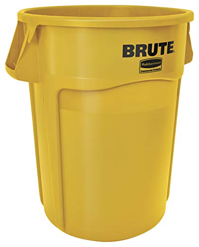 Rubbermaid Brute FG264360 – Cubo de basura con canales de ventilación, capacidad de 166, 5 l, amarillo