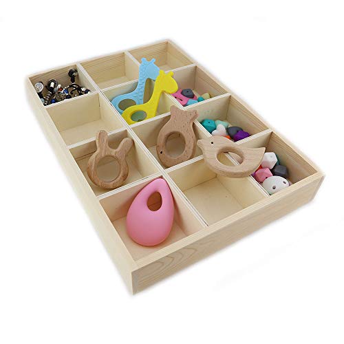 RUBY-Organizador Caja de almacenamineto Madera para joyerias Anillos Pulsera Collar Pendientes Caja de Madera Almacenamiento de Joyas con (12 Compartimentos)