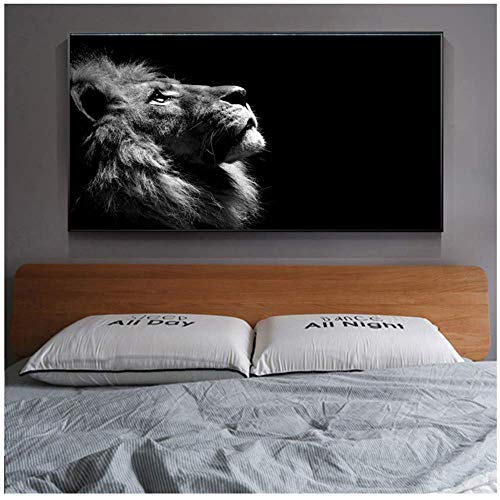 RuiChuangKeJi Cuadro en Lienzo Póster León de Blanco y Negro de Gran Tamaño Imágenes de Pared Animadas Sala de Estar Decoración Moderna Pintura Sin Marco 60x80cm Sin Marco