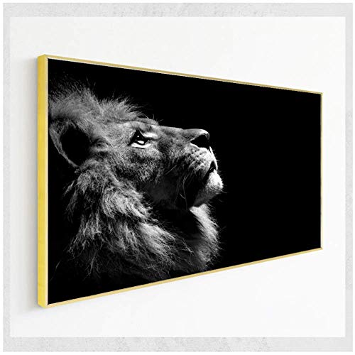 RuiChuangKeJi Cuadro en Lienzo Póster León de Blanco y Negro de Gran Tamaño Imágenes de Pared Animadas Sala de Estar Decoración Moderna Pintura Sin Marco 60x80cm Sin Marco