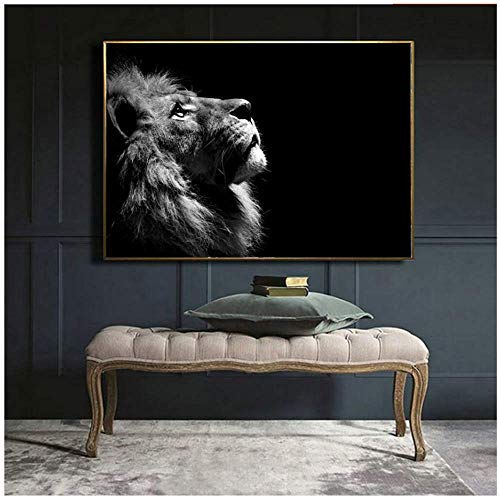 RuiChuangKeJi Cuadro en Lienzo Póster León de Blanco y Negro de Gran Tamaño Imágenes de Pared Animadas Sala de Estar Decoración Moderna Pintura Sin Marco 60x80cm Sin Marco